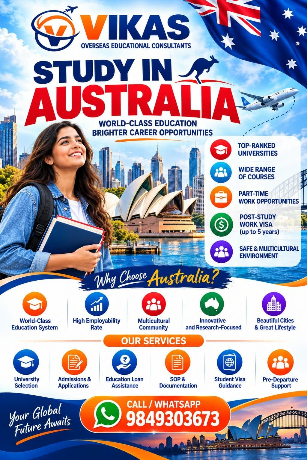 Vikas Overseas poster: Study in Australia