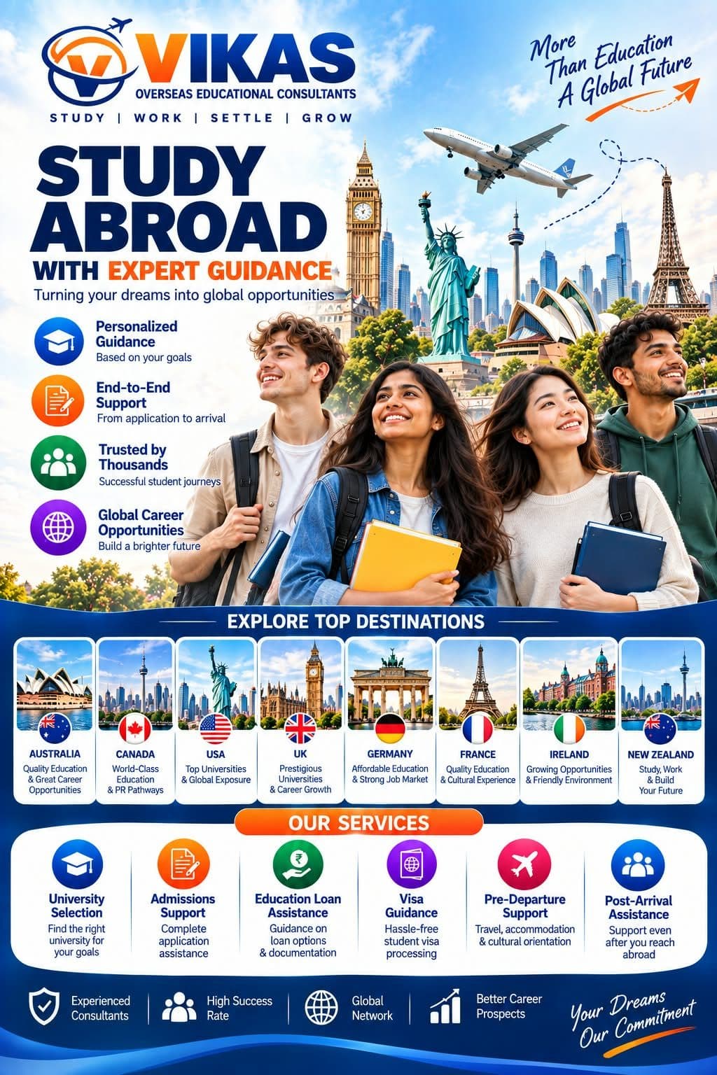 Vikas Overseas poster: Study abroad with expert guidance