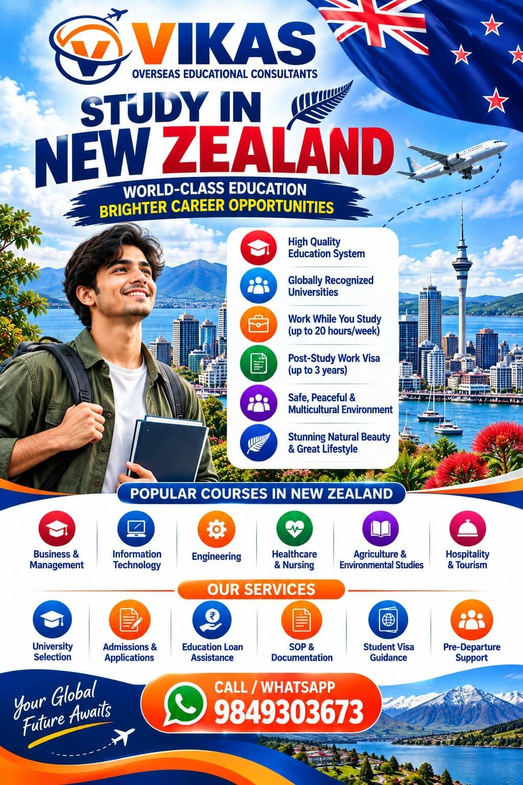 Vikas Overseas poster: Study in New Zealand