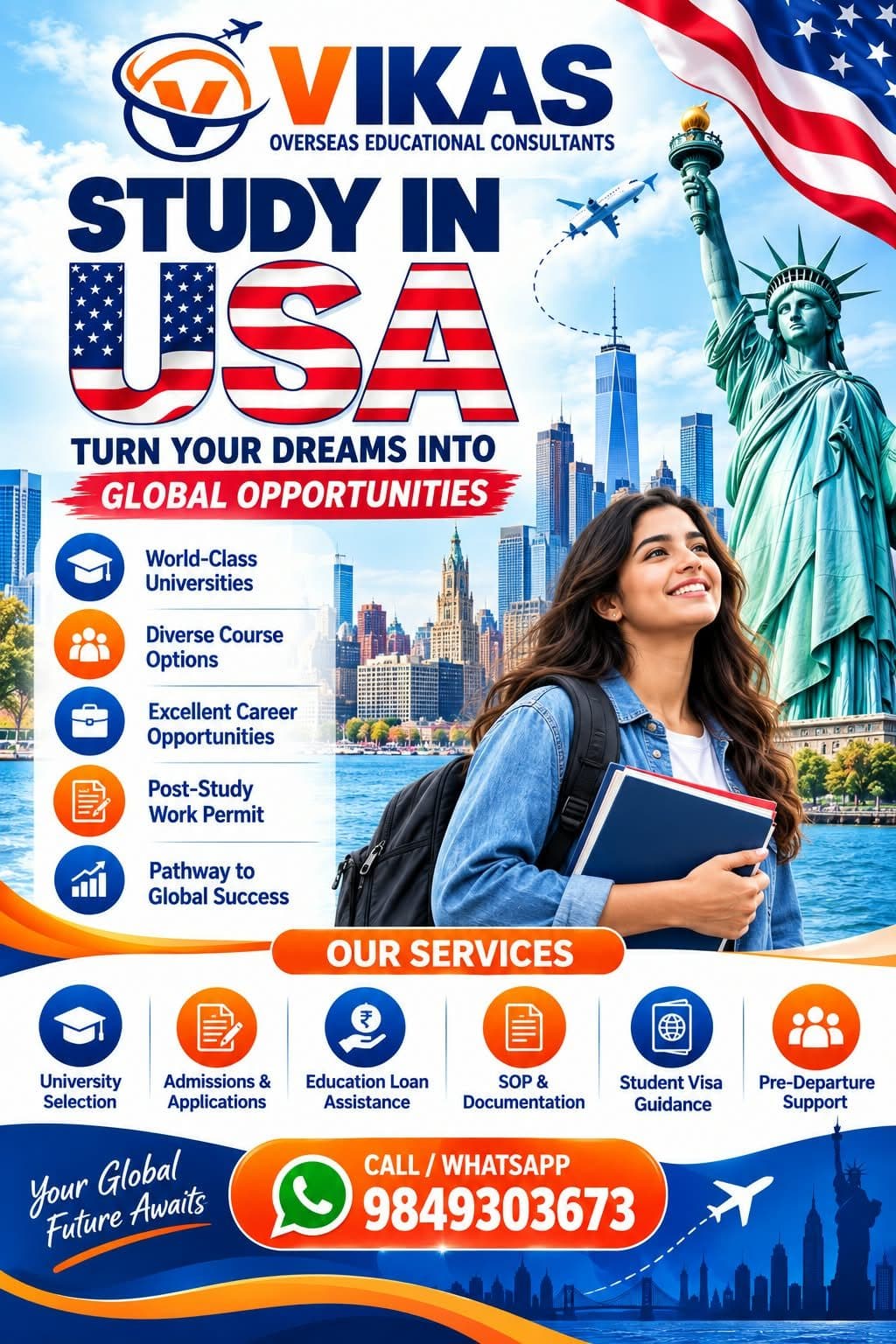 Vikas Overseas poster: Study in USA
